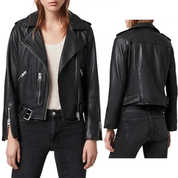 Allsaints Balfern Leather Long Sleeve Women's Biker Jacket Black Size: 0 NWOT